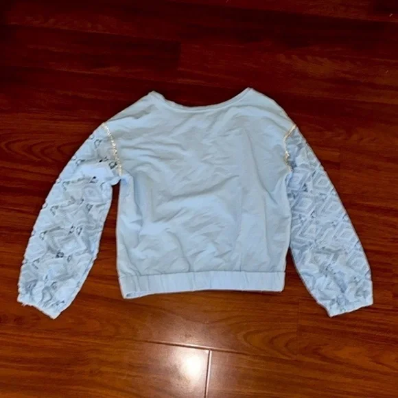 Embellished Lace Sleeve Sweatshirt Airy Blue by Boston proper S pullover stretch - Picture 7 of 10